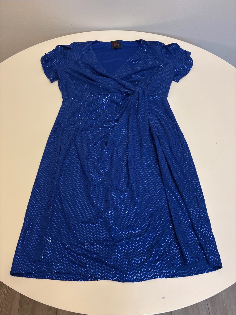 JM by John Meyer 

Blue Sequin Wrap Dress - Elegant Short Sleeve Wedding Dress